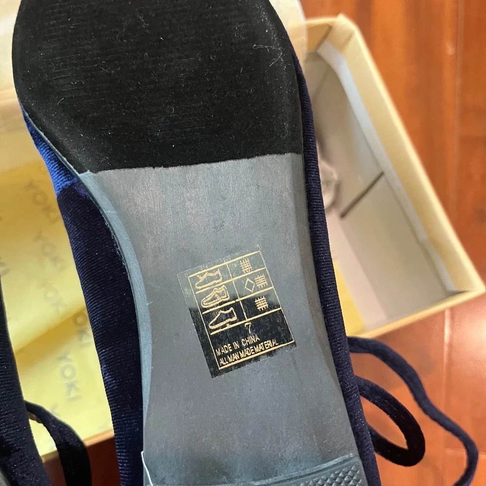 Navy Velvet Ballet Flat Lace Up Pointed‎ Toe Strappy T Yoki Urban-80 New Size 7